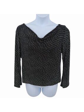 XSCAPE BY JOANNA CHEN BLACK & SILVER COWL NECK EVENINGWEAR PARTY TOP - XL